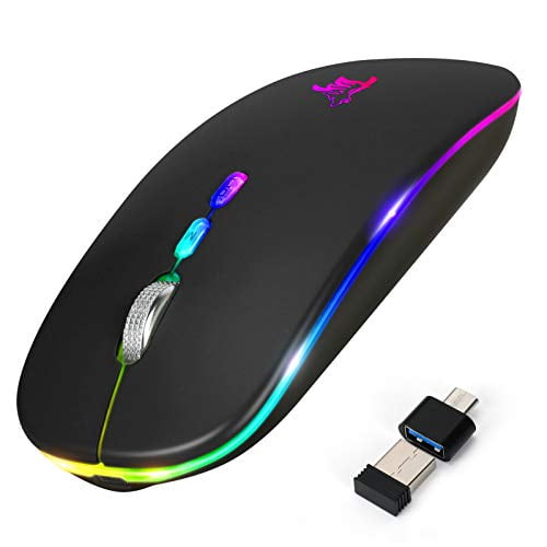 LED Wireless Slim Rechargeable Silent Bluetooth Portable USB Optical 2.4G Wireless Bluetooth Two Mode Computer Mice with USB Receiver and C Adapter (Black) - Walmart.com