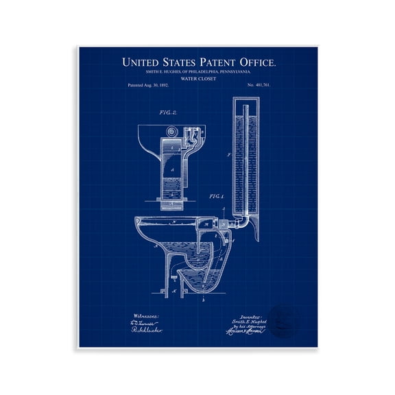 Stupell Industries Water Closet Blueprint Typography Painting Unframed Art Print Wall Art, 11 x 14