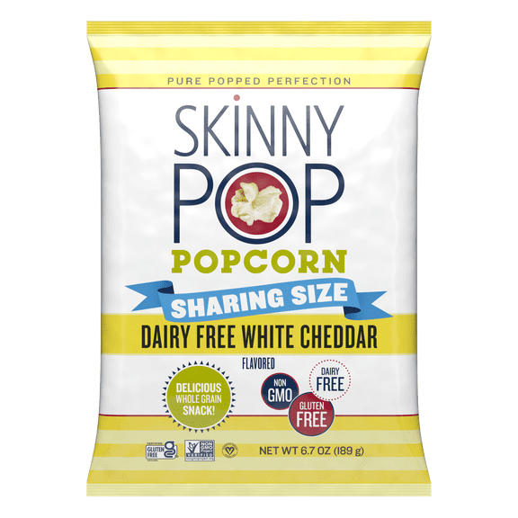 SkinnyPop White Cheddar Dairy Free Popcorn, 6.7 oz Sharing Size Bag