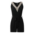 thumbnail image 4 of HXWCHs Combinaison Style Utilitaire pour Femmes, Mode, Col en V, à Lacets, Sans Manches, Barboteuse Décontractée Unie, Short Confortable, Combinaison L Noir, 4 of 5