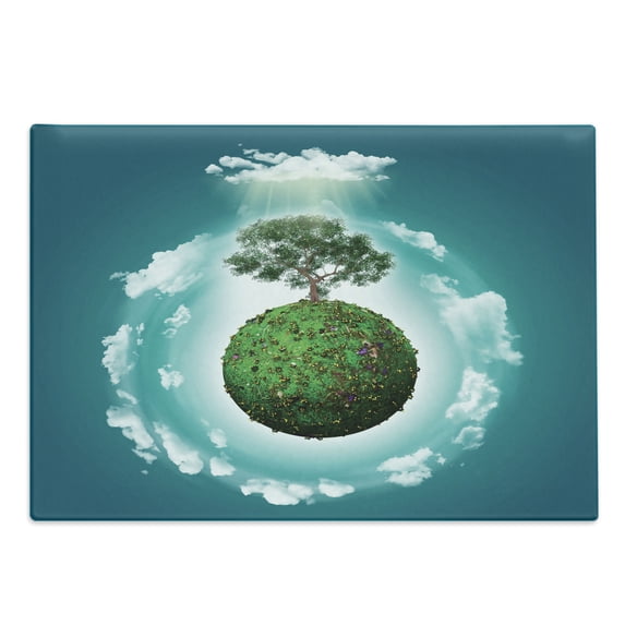 Tree of Life Cutting Board, Grassy Globe World with Plant Clouds in Air Science Fiction Mother Earth, Decorative Tempered Glass Cutting and Serving Board, Large Size, Green Blue White, by Ambesonne