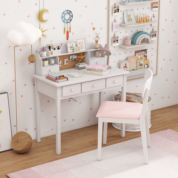 LAZZO 36" Writing Desk with Detachable Hutch & Drawers, Home Office Study Desk, White