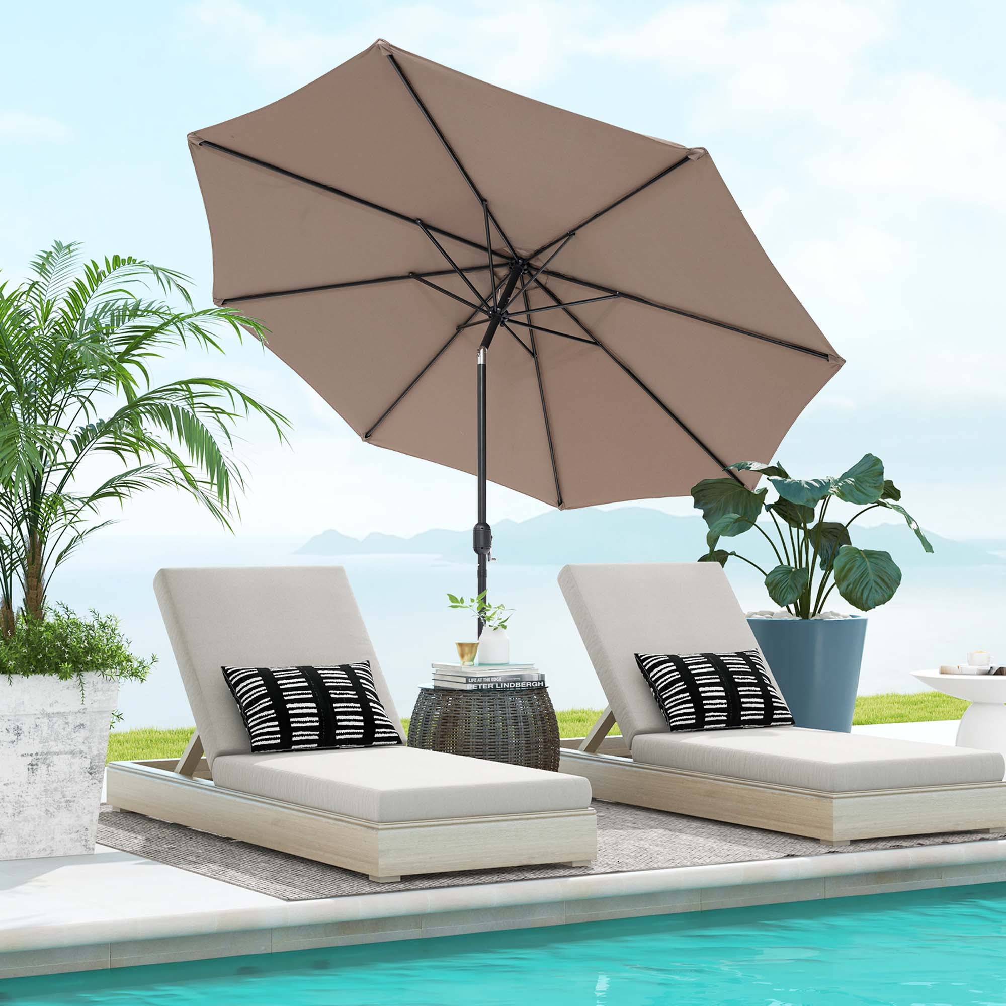 Costway 10FT Large Patio Umbrella with Deck Crank, 6 Ribs Costway 10FT Large Patio Umbrella with Deck Crank, 6 Ribs