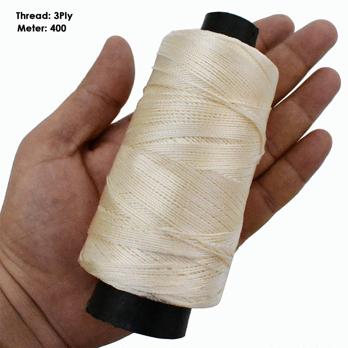 Brass World 3 Ply Art Silk Thread for Craft, Embroidery and Jewellery Making 1 Roll (0.56MM, Cream, 400 Mtrs)