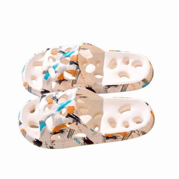 Men Shower Slides Men's Graffiti Brush‑Stroke Printed Bathroom Slippers Lightweight Quick-Dry Non‑Slip Indoor House Shoes with Drainage Holes