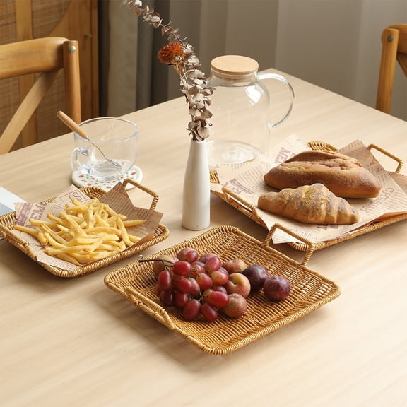 ufehgfjh Woven Baskets for Storage Woven Baskets Storage Basket Woven-Style Storage Tray Imitation Woven Serving Basket Fruit Table Storage Basket Decorative Woven-Look Tray
