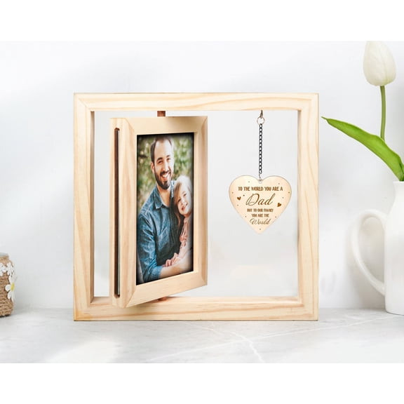 Personalized Father's Day Photo Frame, Best Dad Ever, Custom Dad Picture Frame, Rotating Frame with Heart Message, First Father's Day Gift