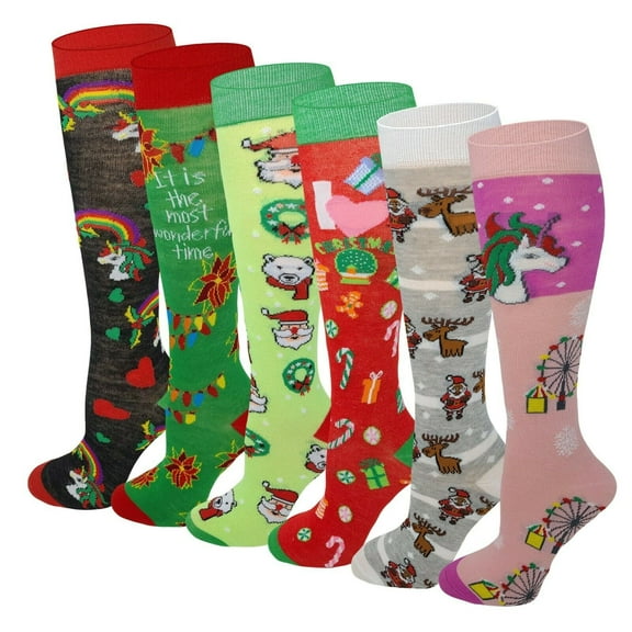 Ayla 6 Pairs Kids Big Girls Youth Baby Children's Novelty Design Knee High Socks