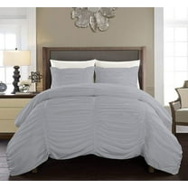 DNG Creations 1 Piece Ruched Pattern Duvet Cover 100% Egyptian Cotton, 800 TC- With Zipper Closure & Corner Ties ( Solid Silver - Oversized King )