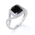 thumbnail image 3 of JeenMata Dazzling Pave Crossover 1.2 TCW Cushion Cut Lab Created Black Diamond and Moissanite 4-Prong Halo Engagement Ring in 18K White Gold Plating over Silver, 3 of 7