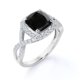 thumbnail image 3 of JeenMata Anillo de Compromiso con Halo de 4 Puntas de Moissanita y Diamantes Negros Lab. Corte Cojín 1,2 TCW Pavé Cruzado Baño Oro Blanco 18 K sobre Plata, 3 of 6