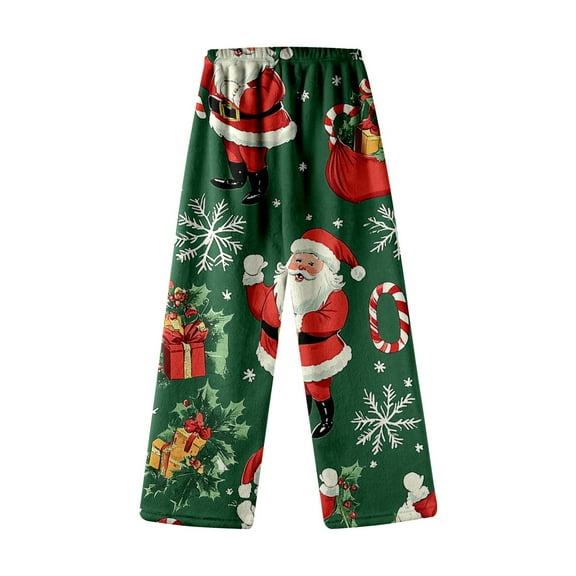 Little Girls Kids Autumn Winter Christmas Cute Cartoon Print Flannel Casual Home Long Pants Pajamas Girls Size 5 Sweatpants Toddler Girl Swear Pants for Size 8 Preschool Warm Riding Green 6-7 Years