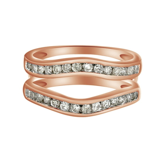 AFFY White Natural Diamond Contour Solitaire Ring Guard Enhancer in 14k Rose Gold (1/2 Cttw)