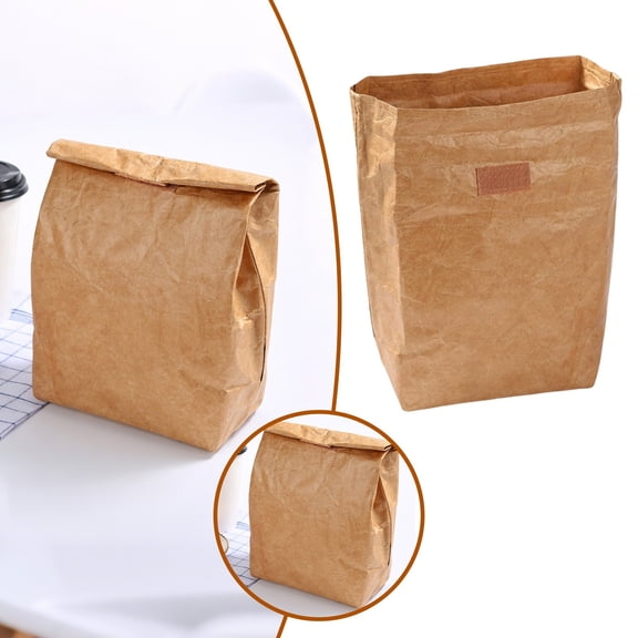 Reusable Brown Paper Lunch Bag Foldable Cute Insulated Lunch Tote for Women Men, Waterproof Portable Snack Bag for Work Office Picnic Camping, Lightweight Grocery Bag for Daily Use