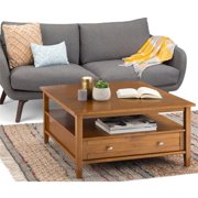 Bowery Hill Wood 36 Square Transitional Coffee Table in Light Golden Brown