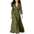 thumbnail image 2 of Aimik Women's Long Sleeve Button Down Maxi Shirt Dress Belted V-Neck Loose Fit Casual Flowy Maxi Dress, 2 of 4