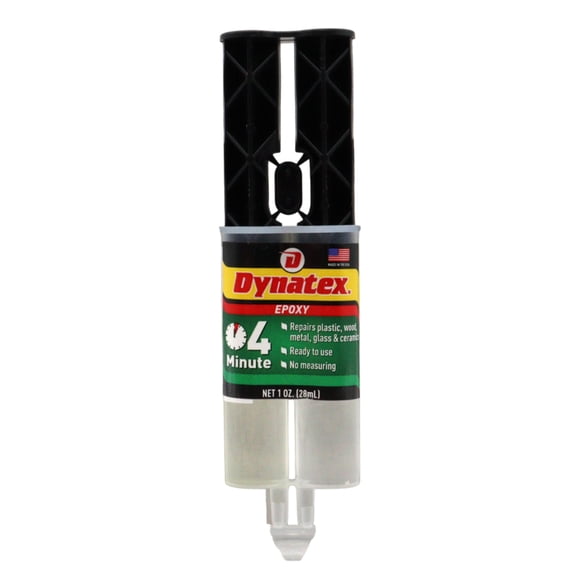 Dynatex 4 Minute Epoxy Adhesive 1 oz Twin Syringe - Rapid Cure, Clear Rigid Bond, Bonds Metal Ceramic Glass Concrete Wood, Pre-Measured (Single)