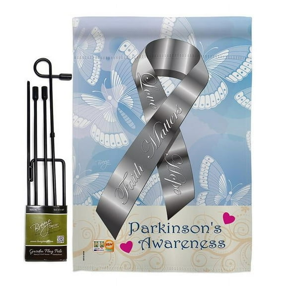 Breeze Decor BD-ST-GS-115094-IP-BO-D-US14-BD 13 x 18.5 in. Parkinsons Inspirational Support Impressions Decorative Vertical Double Sided Garden Flag Set with Banner Pole