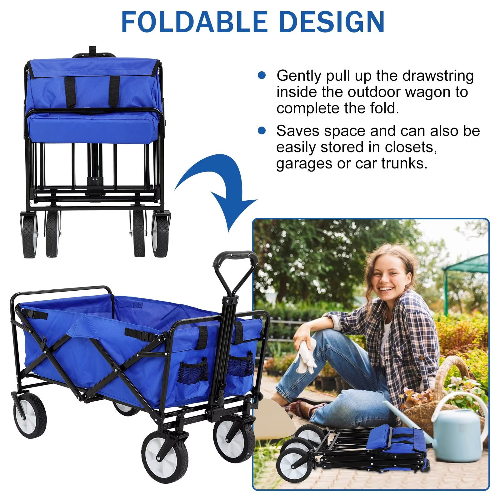YRLLENSDAN,Beach Wagon with Big Wheels for Sand,Beach Carts for Sand,Grocery Cart on Wheels,Wagon Stroller,Foldable,Suitable for Outdoor Use,Blue