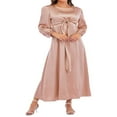 thumbnail image 2 of Femmes Automne Midi Robe à Manches Longues Noeud avant Robe en Satin, 2 of 7