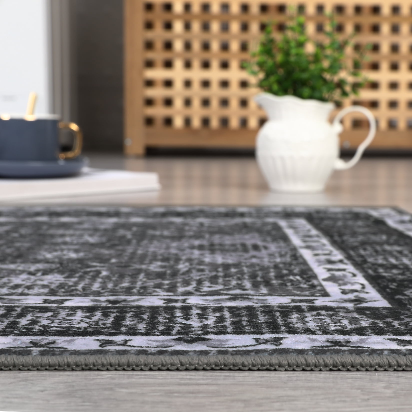 Garvee 2'x6' Runner Area Rug, Washable Persian Rug Vintage Boho Carpet Non Slip Soft Print Rug for Hallway Kitchen Entryway, Gray