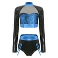 thumbnail image 3 of Xnihocha Womens Pcs Metallic Shiny Set Rave Outfits Long Sleeve Cropt Tops With Shorts Bottom For Halloween Blue L, 3 of 5