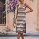 thumbnail image 1 of Vestido de punto con hombros descubiertos para mujer, túnica a rayas, vestido de ganchillo sin mangas, falda hasta la rodilla con abertura, azul L, 1 of 6