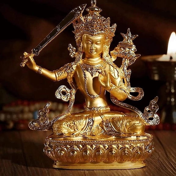 Tranic Efficacious Bodhisattva Manjusri Golden Buddha Alloy Metal Buddhist Suppliers Home Office Decorate Statue Craft