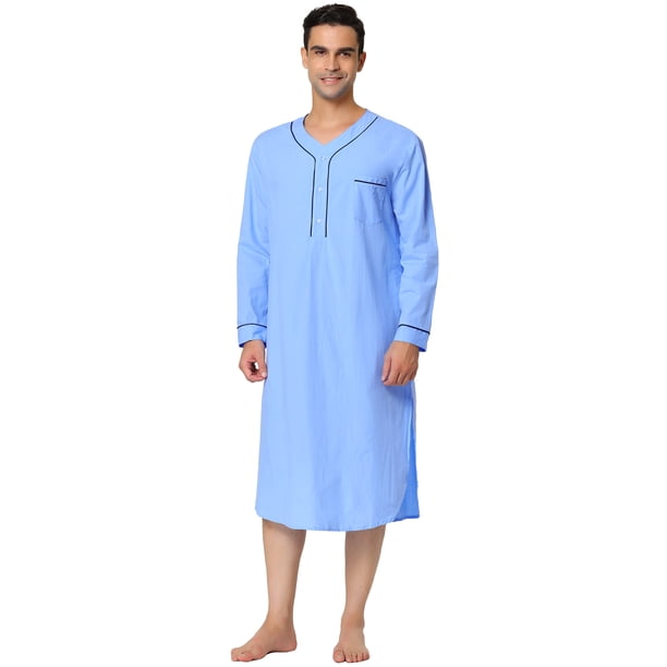 Camisón de algodón Lars Amadeus Henley manga larga Azul XXL