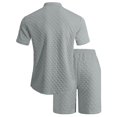 thumbnail image 6 of hotojiny Mens Summer Outfits 2 Piece Beach Vacation Set Plaid Short Sleeve Button down Shirts with Elastic Waist Shorts(Gray,XX-Large), 6 of 7