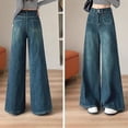 thumbnail image 4 of Women's Solid Color High Waisted Denim Wide Leg Hanging Versatile Straight Leg Pants, 4 of 7