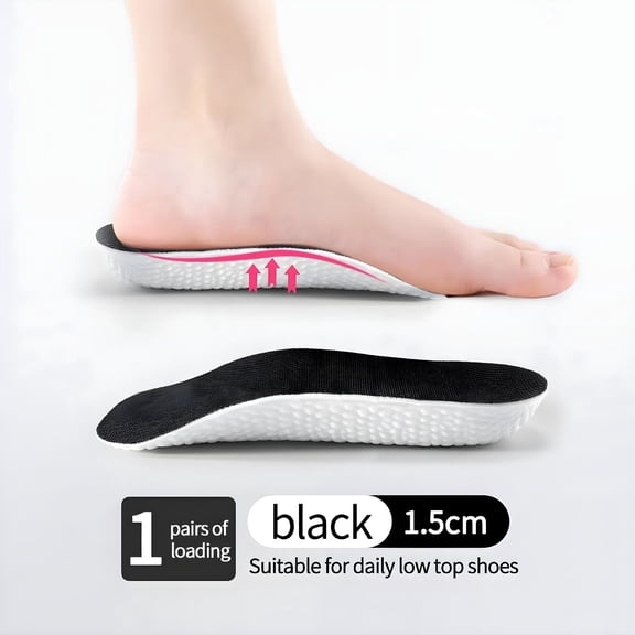 TELOLY Height Increase Insoles for Men Women Shoes Flat Feet Arch Support Orthopedic Insoles Sneakers Heel Lift Half Shoe Pads 3 Colors 1.5Cm Black