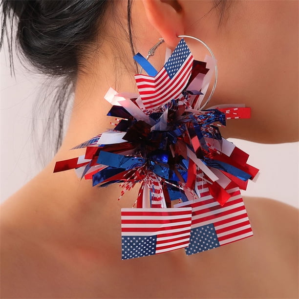 Decoraciones para el Día de los Caídos, decoraciones para el 4 de julio, decoraciones patrióticas, aretes con bandera roja, blanca y azul para mujer, aretes colgantes del 4 de julio para mujer, aretes