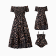 thumbnail image 1 of PatPat Robes Assorties pour la Famille - Robe Noire à Fleurs Froncée à Épaules Dénudées pour Maman Moi, 1 of 7