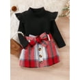 thumbnail image 3 of Musuos Kids Girl Autumn Outfit 12 18 24M 3 4T Ruffle Long Sleeves Turtleneck Tops and Casual Plaid A-line Skirt with Belt Set, 3 of 10