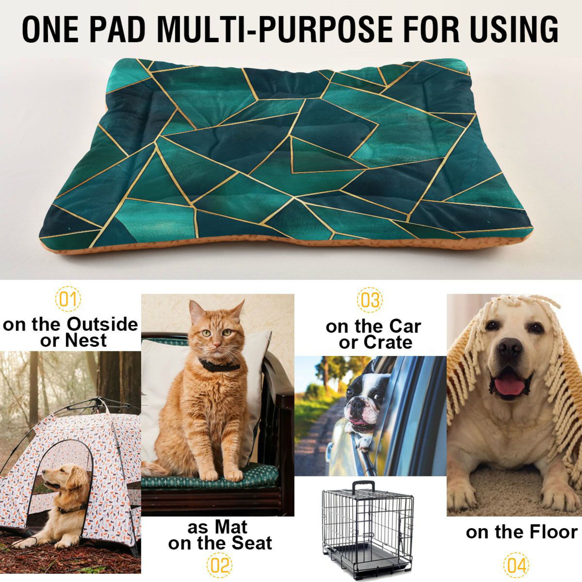 Qxltty Green Gold Foil Pattern Ped Pad Wear-resistant and Hard to Bite Through Sleeping Pad for Small Medium Large Dogs Winter Pet Bed 36×24in