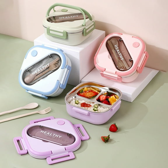 Aespoir Lunch Box, Toddler Lunch Box, Leak-Proof, Four-Sided Clasp for School,Camping,Travel, 7.5x7.5x3 In,Green