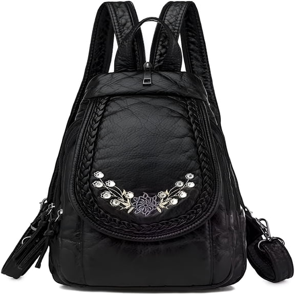 AOMRCOL Small Backpack for Women, Soft Washed Pu Leather Mini Backpack for Women, Purse Backpack for Women, Ladies Waterproof Travel Black Rucksack Handbags Bags with Multiple Zipper Pocket