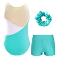 thumbnail image 2 of iixpin Gymnastics Leotards for Girls Ballet Dance Bodysuit with Shorts Tumbling Outfit Matching Scrunchies 4-16 Years Blue Green 6, 2 of 7