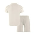 thumbnail image 4 of Ohufall Men's 2 Piece Outfits Fashion Solid Short Sleeve Beach Shirts with Drawstring Shorts Summer Two Piece Button Down Lapel Shirt Short Sets, 4 of 7