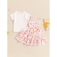 thumbnail image 2 of Nygoyerh Little Girls Sweet Summer Outfits Toddler Short Sleeve Ribbed T-shirt + Flower Layered Suspender Skirt 2Pcs 18M 24M 3T 4T 5T 6T Kids Cute Overall Skirts Sets, 2 of 10