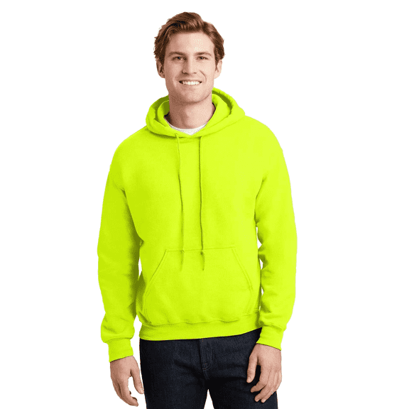 Gildan - High Visibility Safety Hoodie with Pockets, Men – Heavy Blend Fleece 8 oz Safety Green Hi Vis Work Pullover Hooded 50/50 Cotton/Poly, S