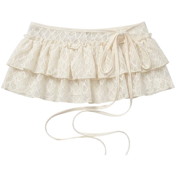 Vjnyvs Women Lace Mini Skirt Balletcore Short Flowy Layered Ruffle Skirts Y2k Elastic High Waist Butt Curtain for Women
