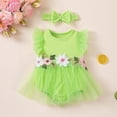 thumbnail image 5 of Newborn Girl Soft Outfit Short Sleeve Romper Dress Baby With Floral And Hair Cute Party For Vacation Trip Baby Bodysuit Size 1-3 Months, 5 of 5