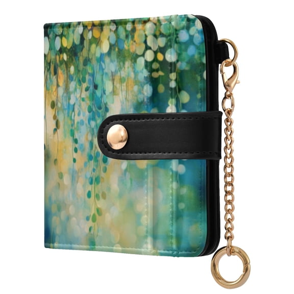 Qxltty Green Flower Leaves Ladies Wallet Rfid Slim Thin Compact Credit Card Women Wallet Zipper Coin Pocket and ID Window for Female Gifts