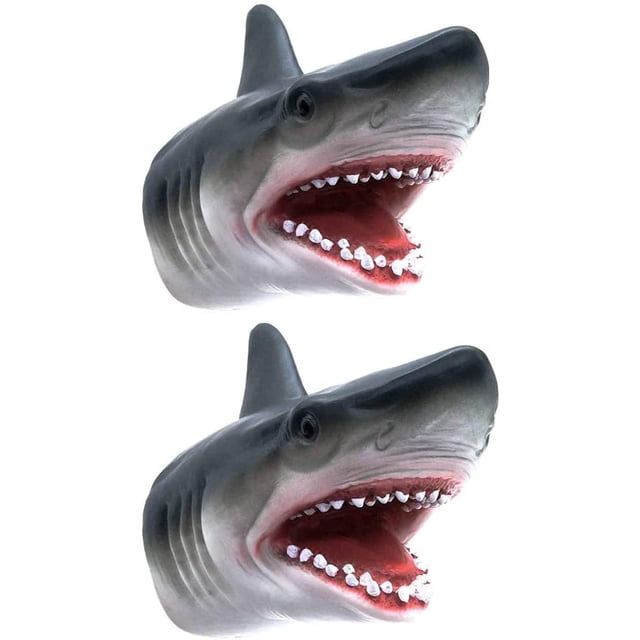 Jouets Marionnette Requin, Marionnettes Requin en Caoutchouc Souple Jouet de Rôle pour Enfants, Tête de Requin Réaliste 7 Pouces (2 Pack)