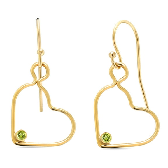 Gem Stone King 0.10 Ct Round Green Peridot 14K Gold Filled Heart Earrings