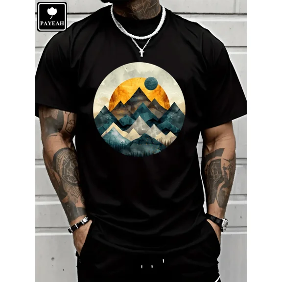 PAYEAH Paper Moon And Mountains-Geometric Mountain T-Shirt 100% Heavy Cotton T Shirt 220g T Shirt