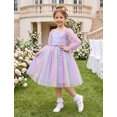 thumbnail image 6 of IBTOM CASTLE Girls Princess Long Sleeve Rainbow Party Tulle Dress 3D Flower Ruffle Mesh Dress Pageant Birthday Smocked Back Wedding Flower Girl Dress Purple, 6 of 7