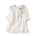 thumbnail image 1 of Primavera Tops para las Mujeres Algodón, Algodón Y Lino Impreso, Manga Corta Cuello Redondo Top / Camisa, 1 of 4